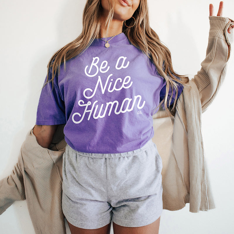 Be A Nice Human Retro Heavyweight Tee