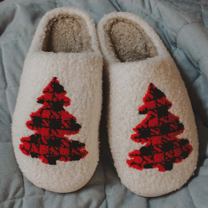 Buffalo Plaid Christmas Tree Slippers