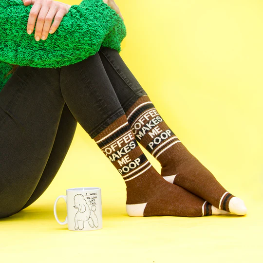 Coffee Makes Me Poop Socks – Funny Unisex Gym Socks Made in USA