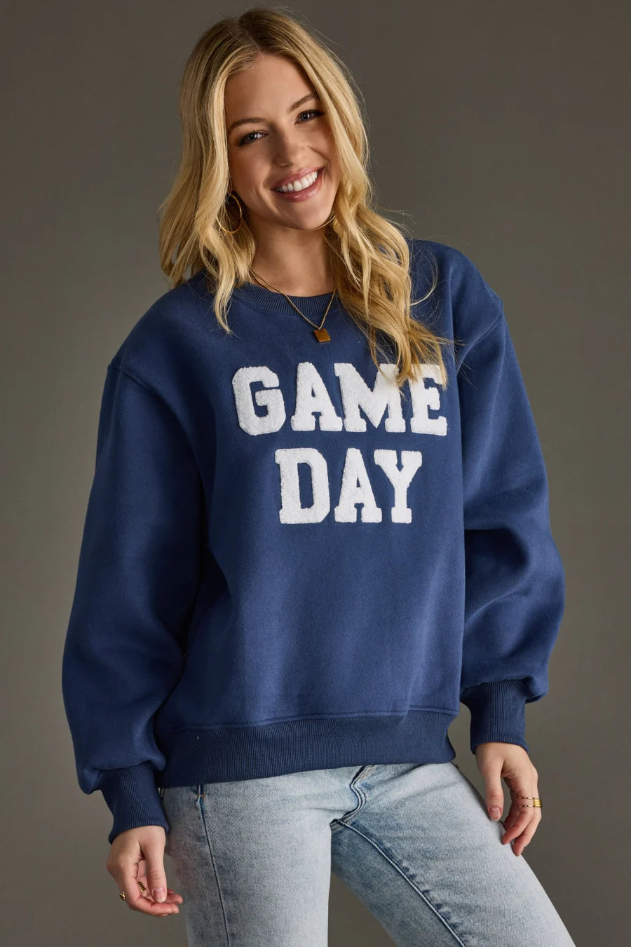Blue Game Day Sweatshirt – Oversized Cotton Blend Pullover