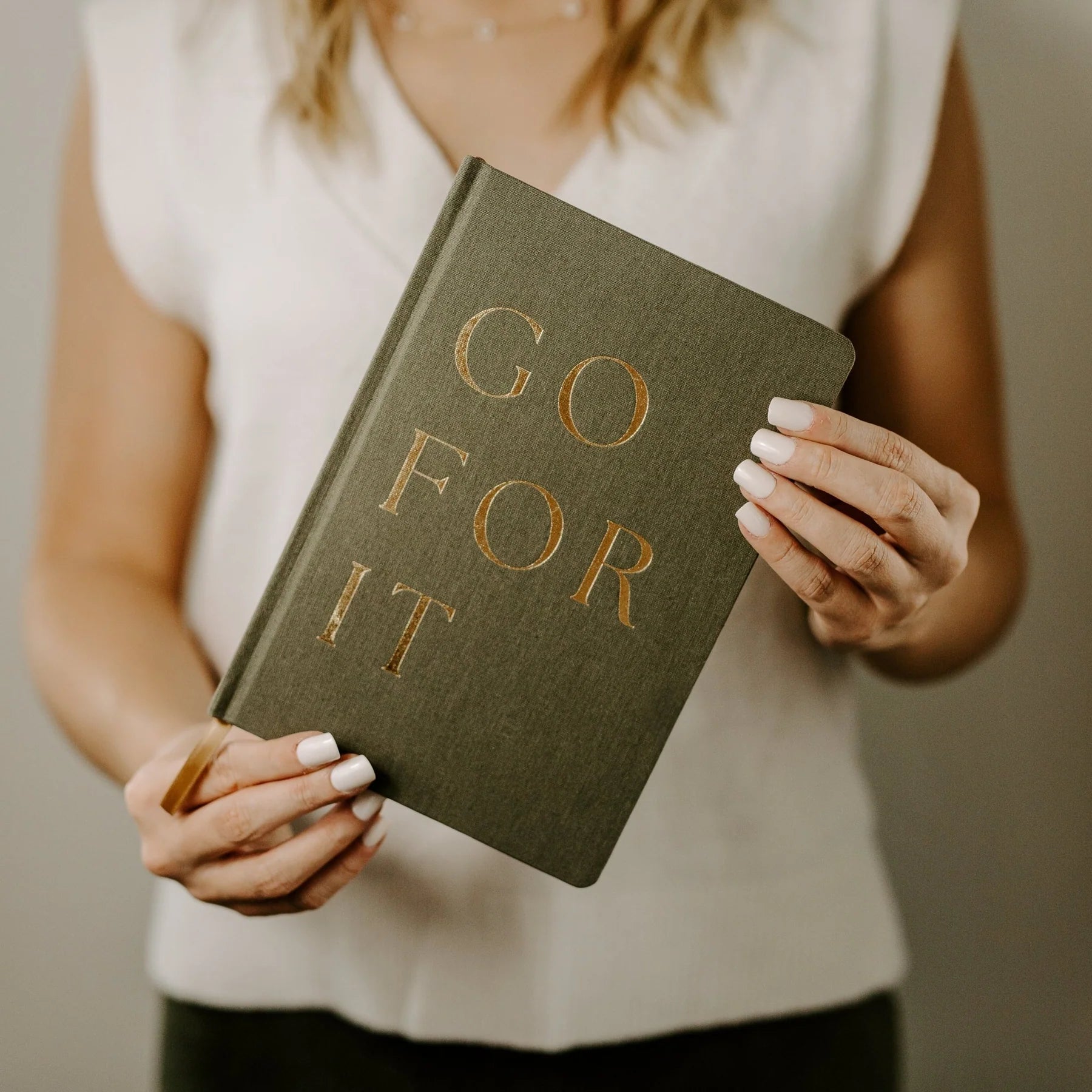 Go For It Journal – Olive & Gold Fabric Notebook | Holiday Gift for Writers & Dreamers
