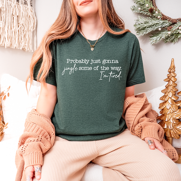 Woman wearing heather forest Bella Canvas holiday tee – funny Christmas shirt for moms and introverts