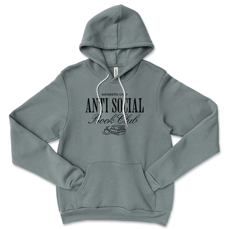 Blue storm Antisocial Book Club hoodie – cozy bookish sweatshirt with members only design for readers and introverts