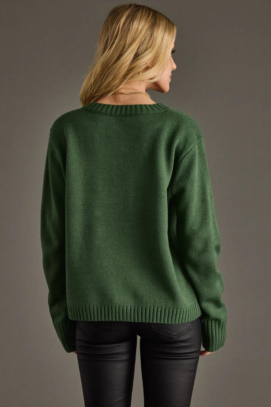 Merry Sweater – Hunter Green Knit Pullover | Christmas Holiday Outfit