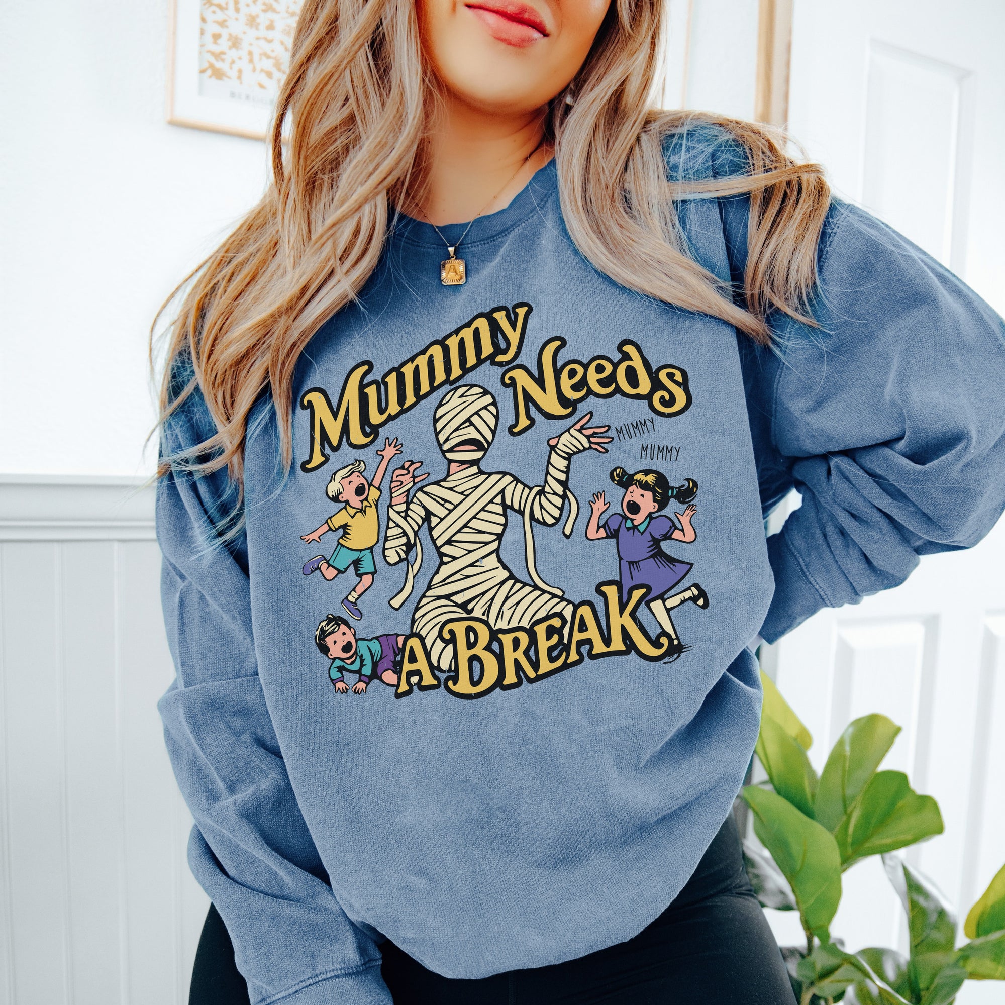 Mummy Needs A Break Halloween Crewneck Sweatshirt