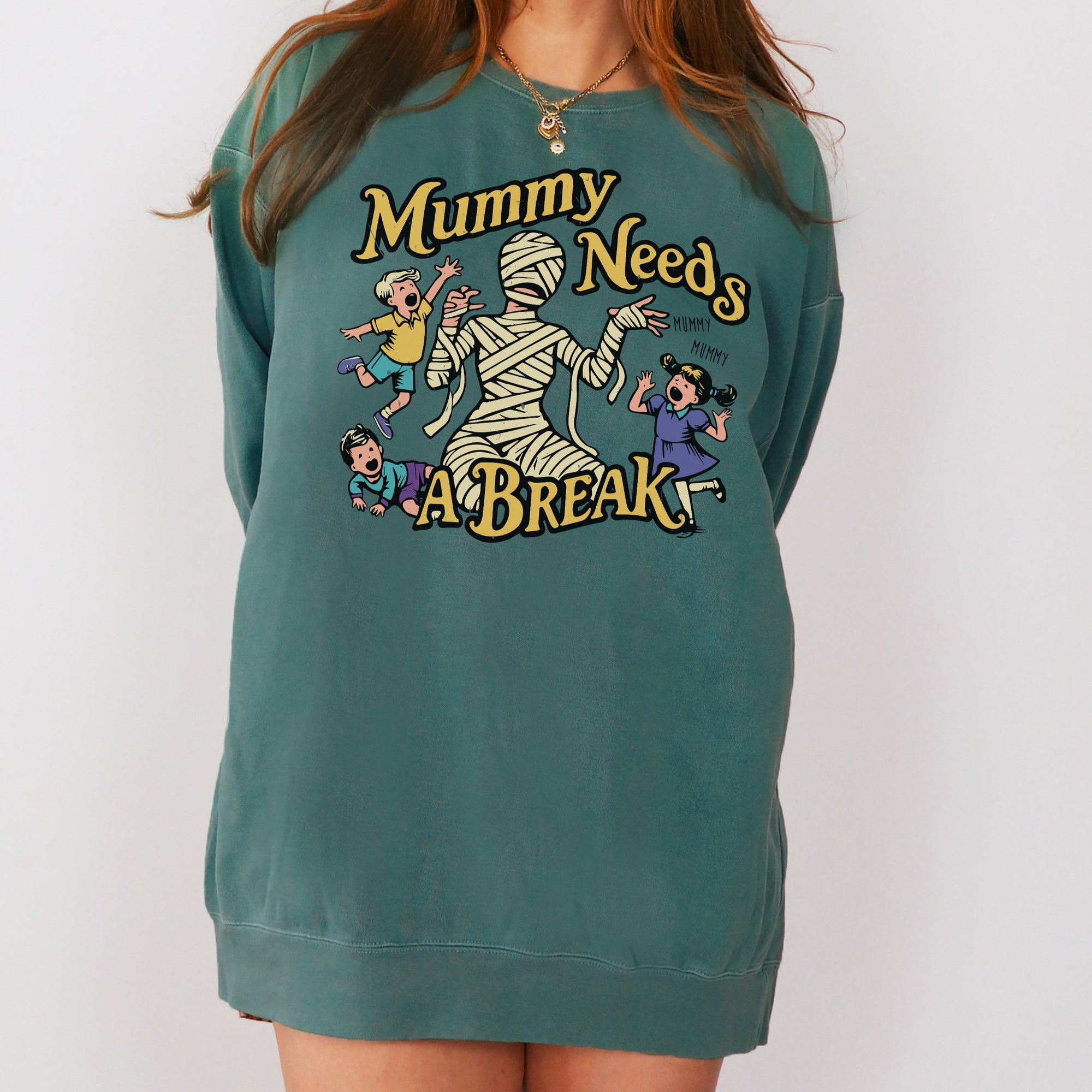 Mummy Needs A Break Halloween Crewneck Sweatshirt