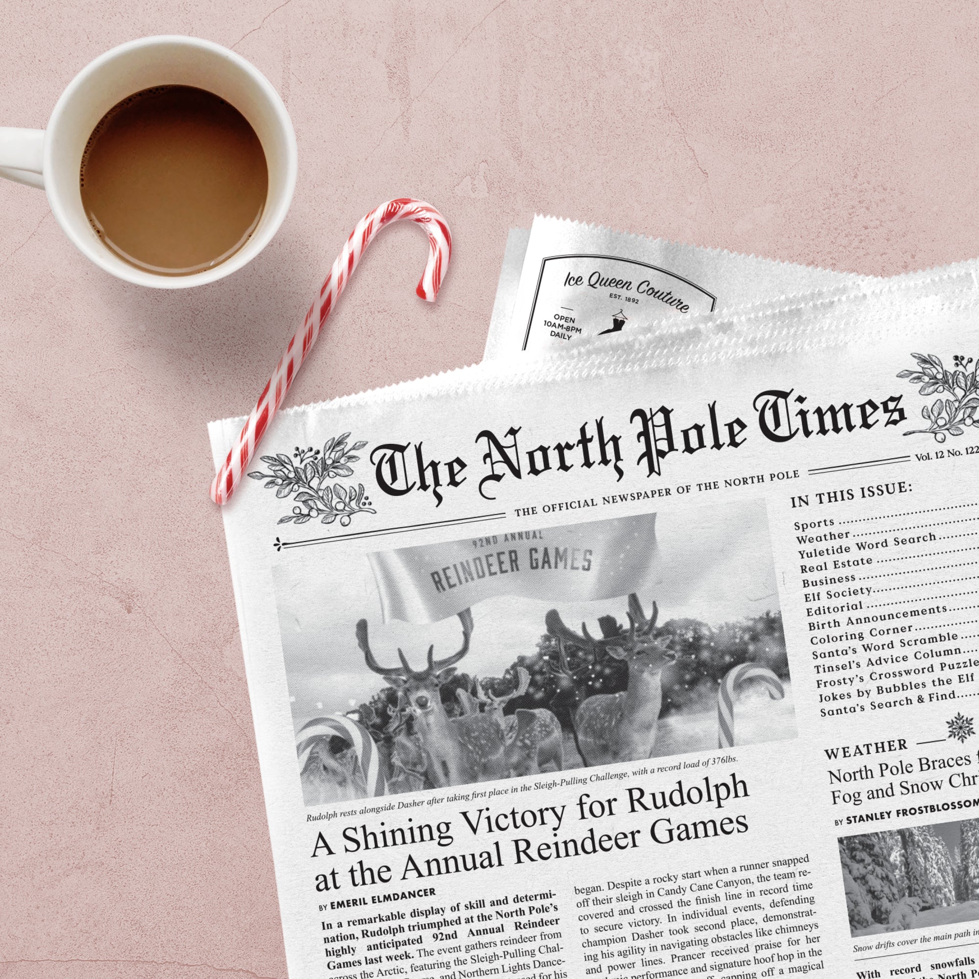 North Pole Times Holiday Gift Wrap – Novelty Newspaper Wrapping Paper | Christmas Elf Activity