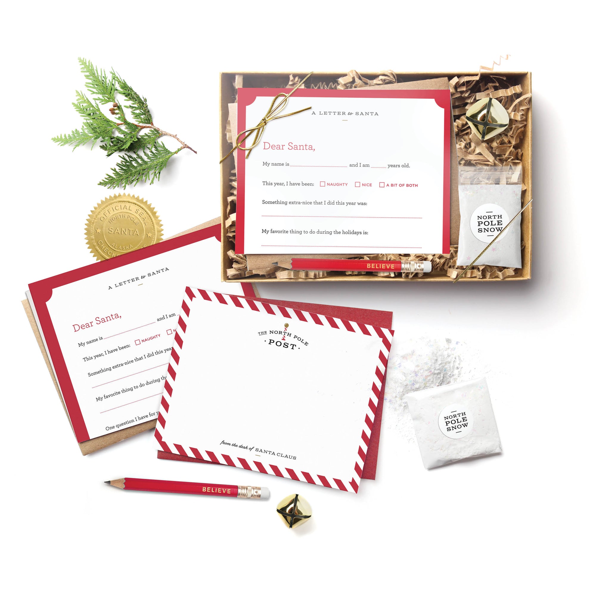 Santa Letter Kit – Letters to Santa with Envelopes, Seals, Magic Snow, Jingle Bell & Pencil