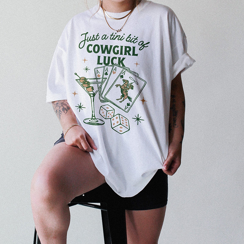 Oversized tee with biker shorts — retro cowgirl graphic tee for women