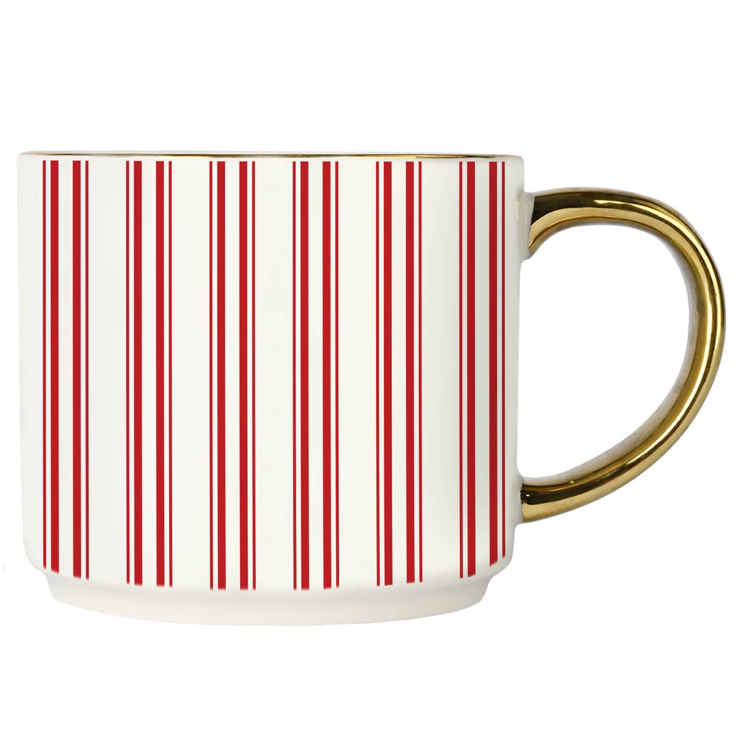 Red Stripe 14oz Mug – Holiday Coffee Mug with Gold Handle | Christmas Gift