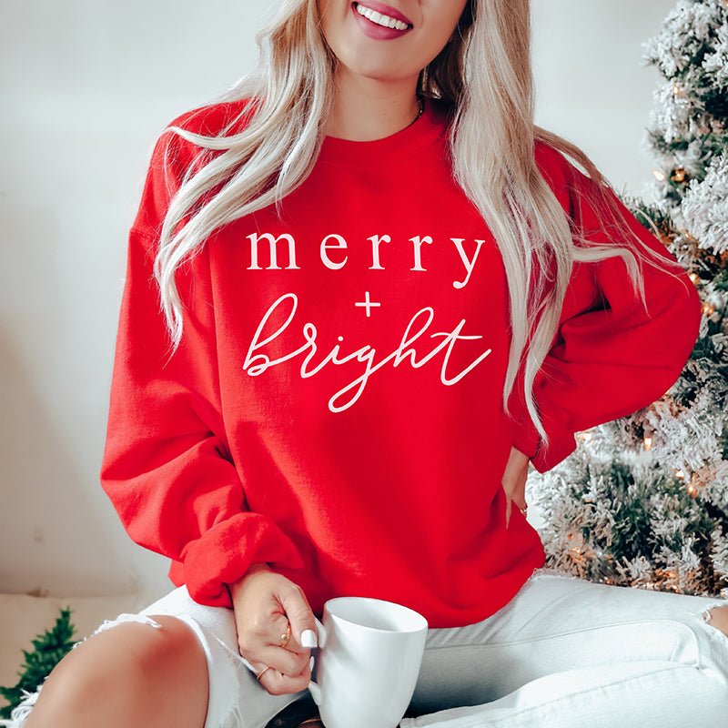 Merry + Bright Christmas Crewneck Sweatshirt - Alley & Rae Apparel