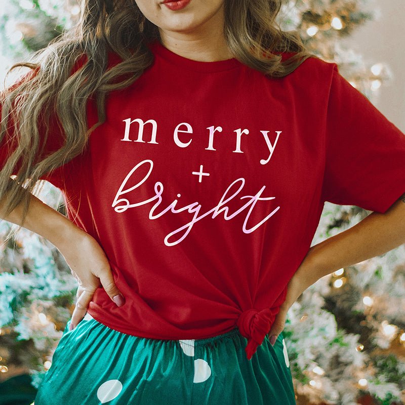 Merry + Bright Lightweight Christmas Tee - Alley & Rae Apparel