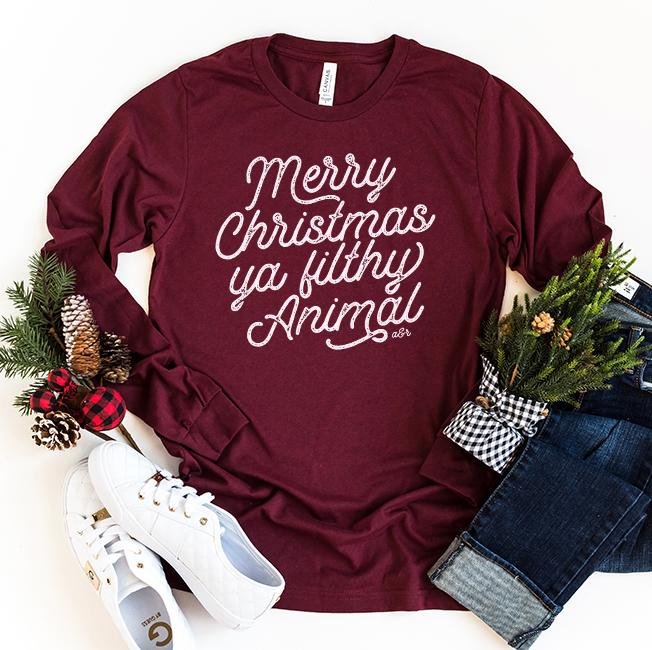 Merry Christmas Ya Filthy Animal Long Sleeve Tee Shirt - Alley & Rae Apparel