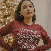 Merry Christmas Ya Filthy Animal Long Sleeve Tee Shirt - Alley & Rae Apparel